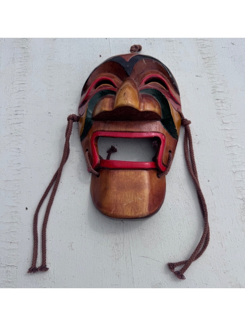 Vintage Korean Hahoe Style Wooden Mask Articulated Jaw Hand Carved Folk Art 12”